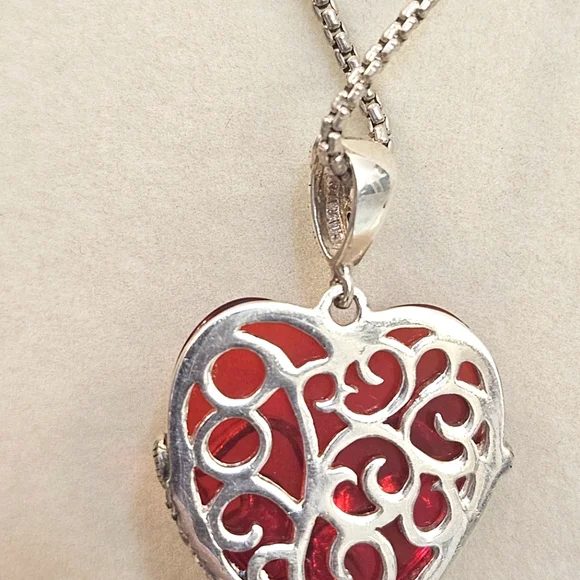 Ross Simons Vintage Sterling Silver 80s Marcasite & Red Glass Heart Pendant ONLY - Picture 8 of 8